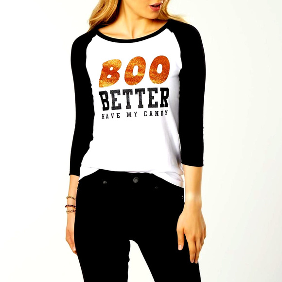 Halloween Boo Better Have My Candy Raglan Official Tee M NWT - Picture 1 of 2